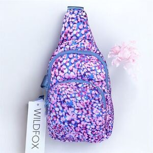NWT New Wildfox Sling Bag/Backpack Pink/Purple/Blue Dots w/Blue Strap